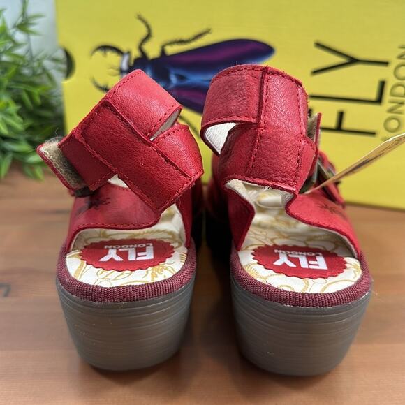 FLY London Yorn Leather Buckle Wedges Sandals Size 38 - Picture 6 of 12